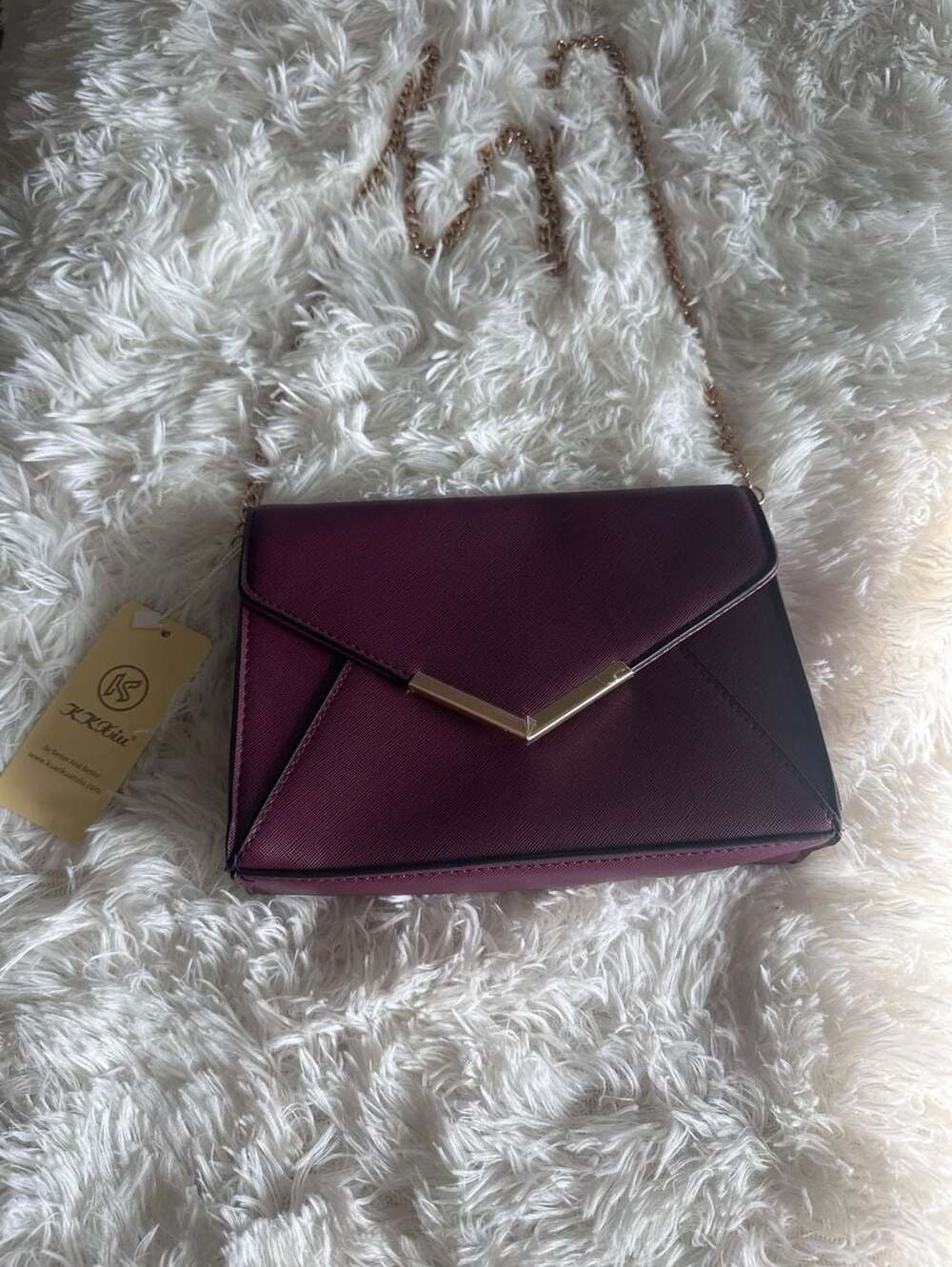 KKXIU Women's Faux Leather Envelope Clutch Crossbody Bag in Burgundy
